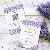 Lavendel violette bloemen QR RSVP details bruiloft Kaart