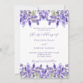Lavendel violette bloemen QR RSVP details bruiloft Kaart (Voorkant)