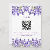 Lavendel violette bloemen QR RSVP details bruiloft Kaart (Achterkant)