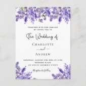 Lavendel violette bloemen QR RSVP details bruiloft Uitnodiging Briefkaart (Voorkant)