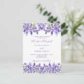 Lavendel violette bloemen QR RSVP details bruiloft Uitnodiging Briefkaart (Staand voorkant)