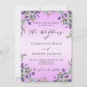 Lavendel violette bloemen roze groen bruiloft kaart (Voorkant)
