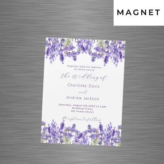 Lavendel violette bloemen waterverf luxe bruiloft magnetische uitnodiging