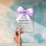 Lavendel violette boog duidelijk Quinceanera Acryl Uitnodigingen<br><div class="desc">Een heldere,  doorzichtige achtergrond,  versierd met een grote lavendel,  violette,  paarse boog. Personaliseer en voeg een naam en partijgegevens toe.</div>