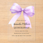 Lavendel violette boog duidelijk Quinceanera Acryl Uitnodigingen (Voorkant)