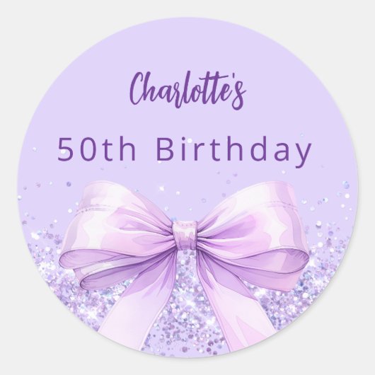 Lavendel violette boog Verjaardag Ronde Sticker (Voorkant)