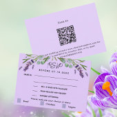 Lavendel violette bruiloft menu QR reactie RSVP