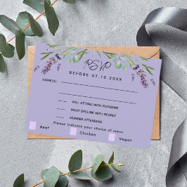 Lavendel violette bruiloft menu reactie RSVP-kaart
