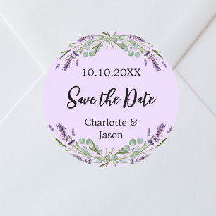 Lavendel violette bruiloft Save the Date Ronde Sticker