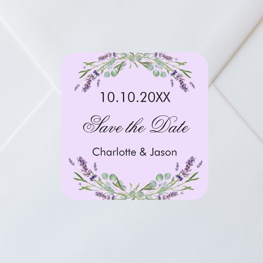 Lavendel violette bruiloft Save the Date Vierkante Sticker
