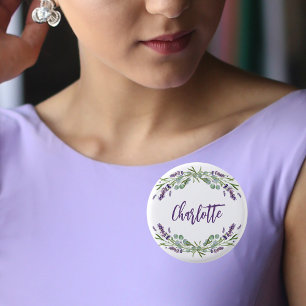 Lavendel violette eucalyptus naam schrift ronde button 3,2 cm