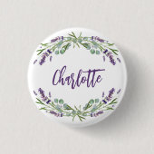 Lavendel violette eucalyptus naam schrift ronde button 3,2 cm (Voorkant)
