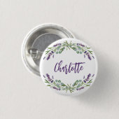 Lavendel violette eucalyptus naam script ronde button 3,2 cm (Voorkant /achterkant)