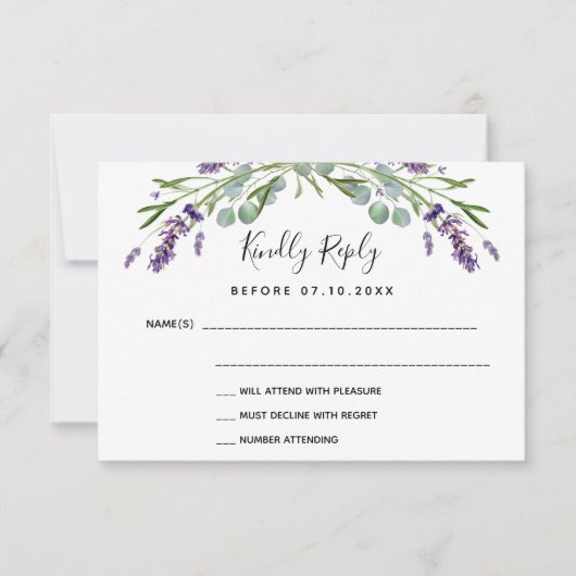 Lavendel violette groen bruiloft reactie RSVP (Voorkant)