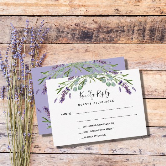 Lavendel violette groen bruiloft reactie RSVP Kaartje
