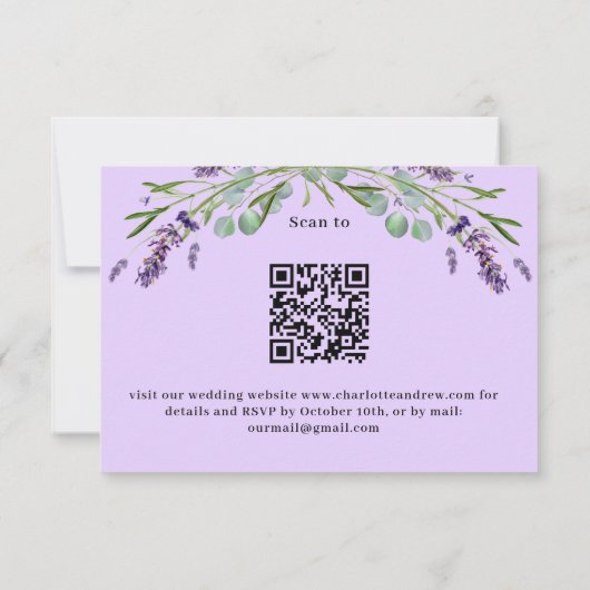 Lavendel violette groen QR bruiloft reactie RSVP (Achterkant)