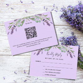 Lavendel violette groen QR bruiloft reactie RSVP Kaartje