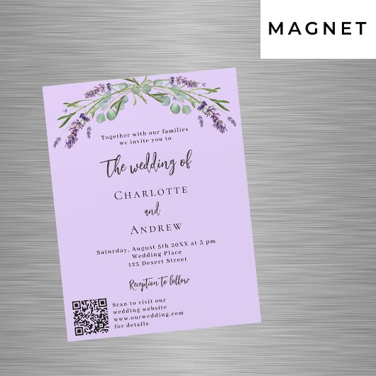 Lavendel violette groen QR details luxe bruiloft Magnetische Uitnodiging