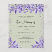 Lavendel violette groene bloemenbruiloft uitnodigi (Voorkant)