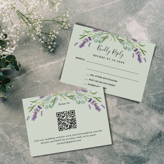 Lavendel violette groene QR bruiloft reactie RSVP