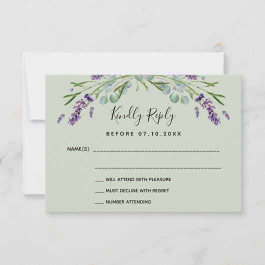 Lavendel violette groene QR bruiloft reactie RSVP (Voorkant)