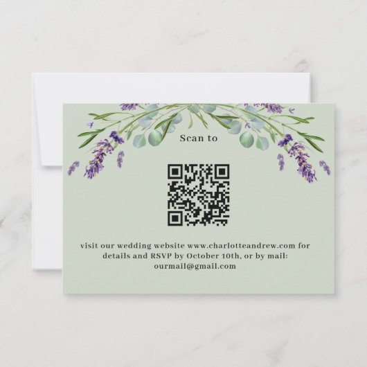 Lavendel violette groene QR bruiloft reactie RSVP (Achterkant)