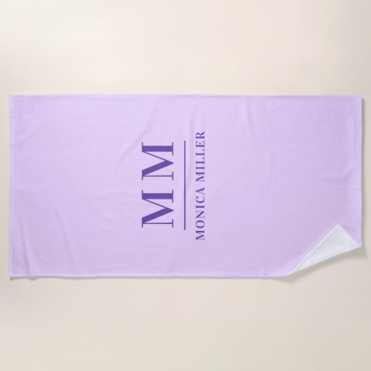 Lavendel violette monogram initialen naam strandlaken (Voorkant)