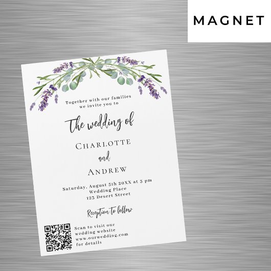 Lavendel violette QR code details luxe bruiloft Magnetische Uitnodiging
