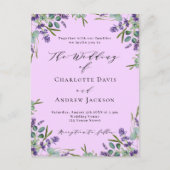 Lavendel violette roze bloemen groen bruiloft uitnodiging briefkaart (Voorkant)