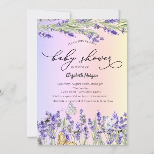 Lavendel Vlinder Baby Shower Kaart (Voorkant)