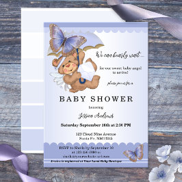 Lavendel Vlinder Beer Engel Baby shower Kaart