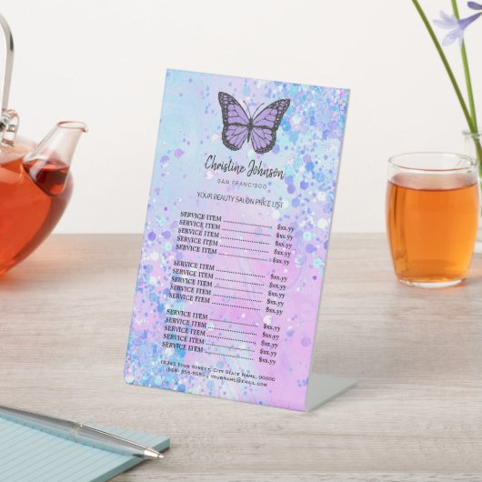 lavendel vlinder prijslijst sokkel teken reclamebord met voetstuk (Insitu)