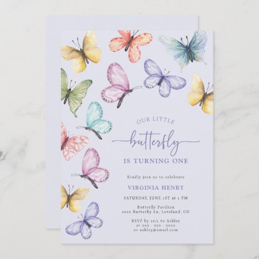 Lavendel vlinder verjaardag kaart (Voorkant / Achterkant)