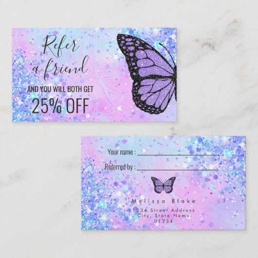 Lavendel vlinder verwijzen naar een vriend visitek visitekaartje (Voorkant / Achterkant)