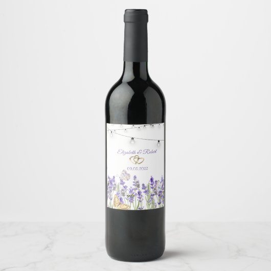 Lavendel Vlinders Botanisch Wijn Etiket (Voorkant)