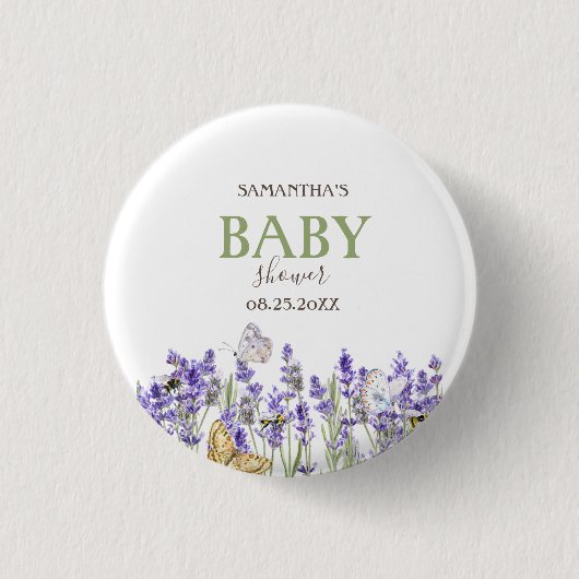 Lavendel Vlinders Botanische Baby Shower Ronde Button 3,2 Cm (Voorkant)