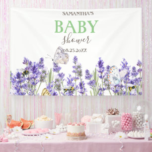 Lavendel Vlinders Botanische Baby Shower Spandoek