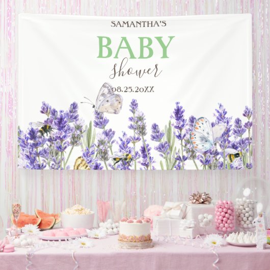 Lavendel Vlinders Botanische Baby Shower Spandoek (Feest)