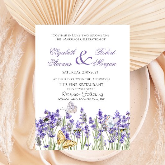 Lavendel Vlinders Botanische Bruiloft Kaart