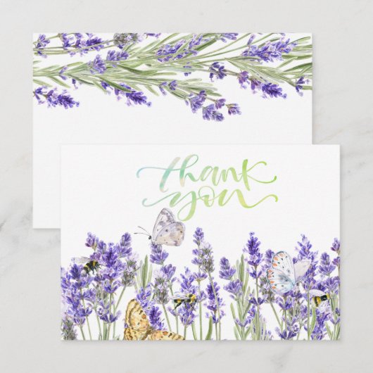 Lavendel Vlinders Botanische Dankkaart Bedankkaart (Voorkant / Achterkant)