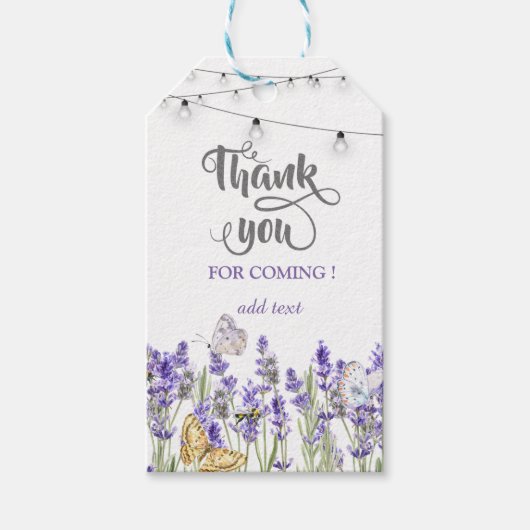 Lavendel Vlinders Botanische Slingerlichtjes Cadeaulabel (Voorkant)