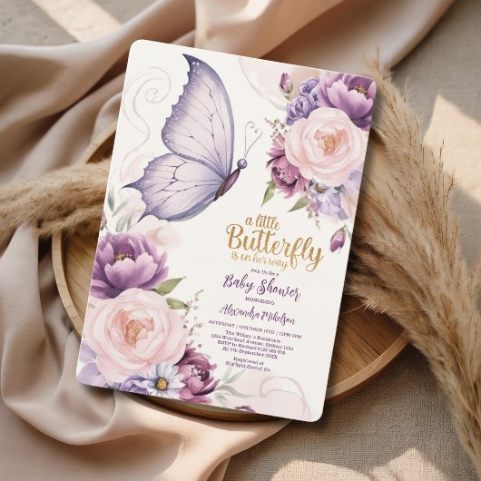 Lavendel Vlindertuin Baby Shower Kaart