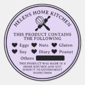 Lavendel Voedselallergie Alert Bakkerij Ronde Stic Ronde Sticker (Voorkant)