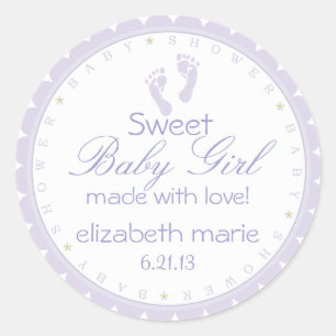 Lavendel Voetafdrukken- Baby shower Ronde Sticker