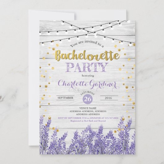 Lavendel vrijgezellenfeest uitnodiging rustiek hou (Voorkant)
