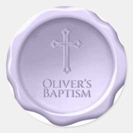Lavendel waszegel Doop Paars Gehoogd Kruis  Ronde Sticker