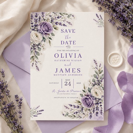 Lavendel Watercolor Save the Date Kaart