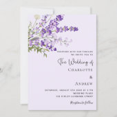 Lavendel watergekleurde bloemen violette bruiloft kaart (Voorkant)