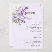 Lavendel watergekleurde bloemen violette bruiloft kaart (Voorkant)