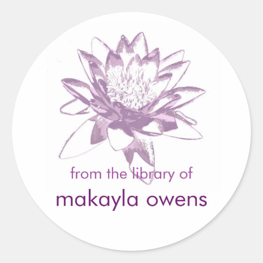 Lavendel Waterlelie Ex-libris Ronde Sticker (Voorkant)